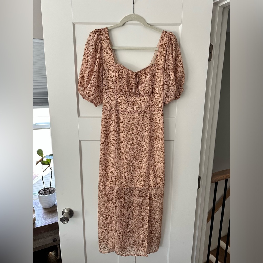 Brown and Tan Speckled Midi Sienna Sky Dress | Medium